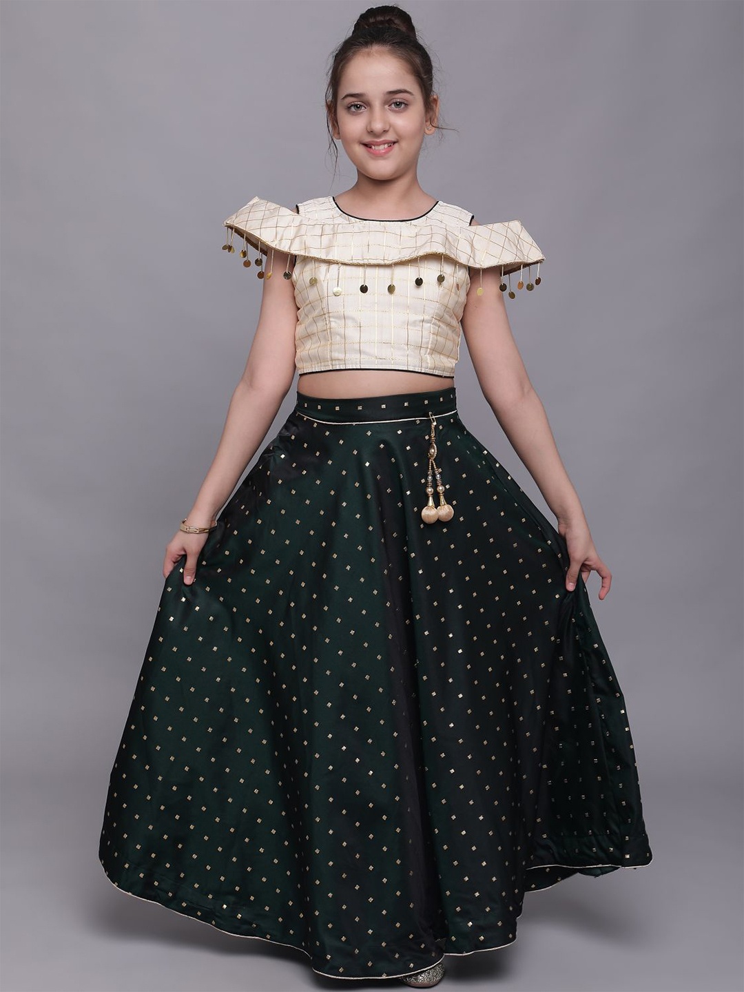 

BAESD Girls Woven Design Ready to Wear Lehenga Choli, Green