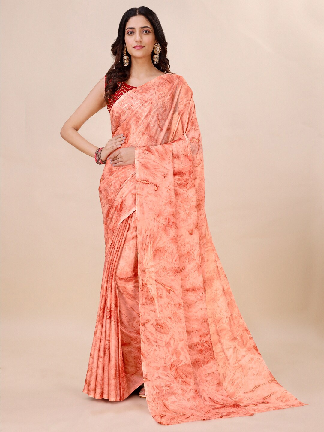 

Mitera Orange Abstract Printed Pure Georgette Saree