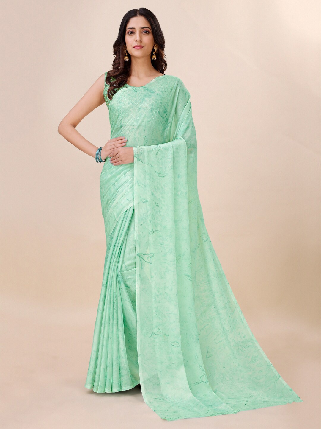 

Mitera Green Abstract Printed Pure Georgette Saree