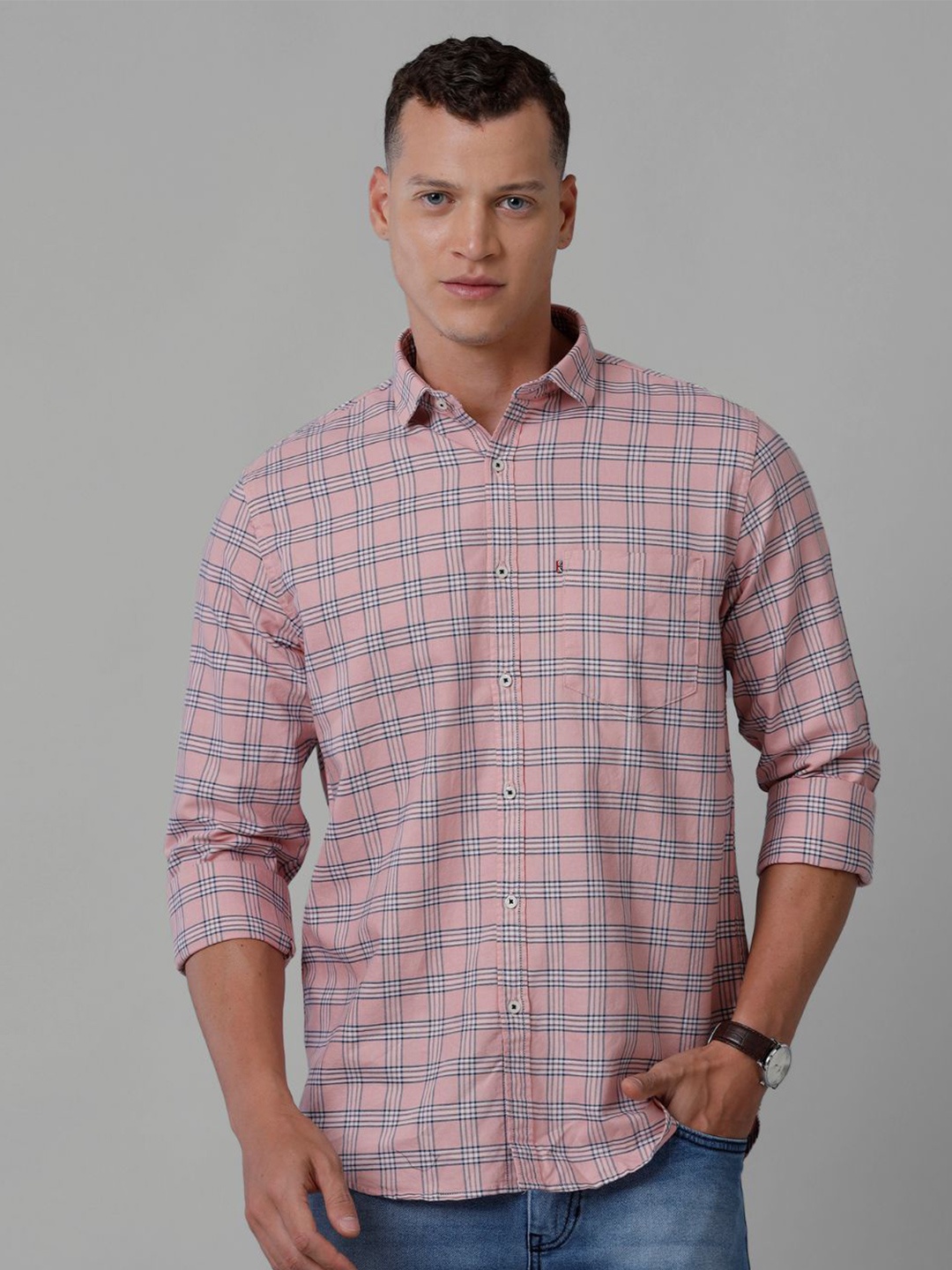 

CROYDON UK Checked Oxford India Slim Fit Opaque Cotton Casual Shirt, Pink