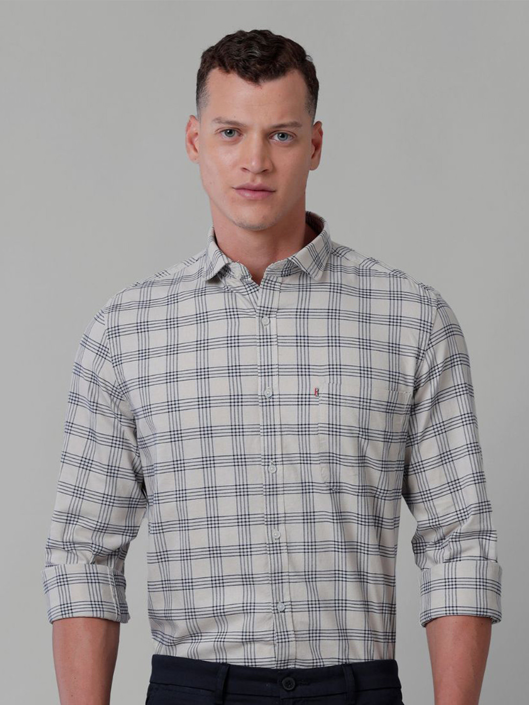 

CROYDON UK Indian Slim Fit Tartan Checked Cotton Casual Shirt, Grey