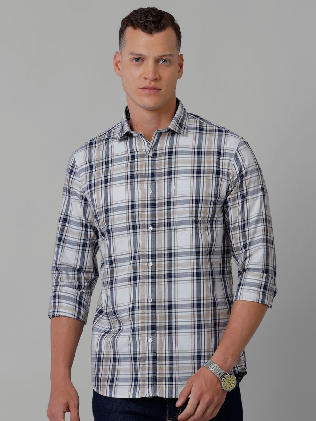 

CROYDON UK Checked Slim Fit Classic Cotton Twill Casual Shirt, Grey