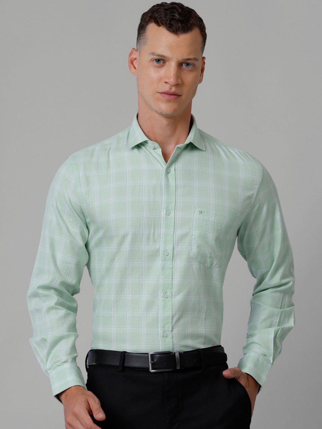 

CROYDON UK Indian Slim Fit Tartan Checked Cotton Formal Shirt, Green