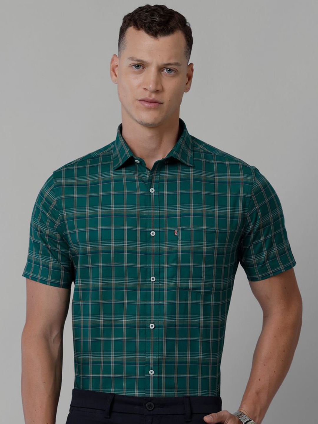 

CROYDON UK India Slim Fit Tartan Checks Opaque Cotton Casual Shirt, Green
