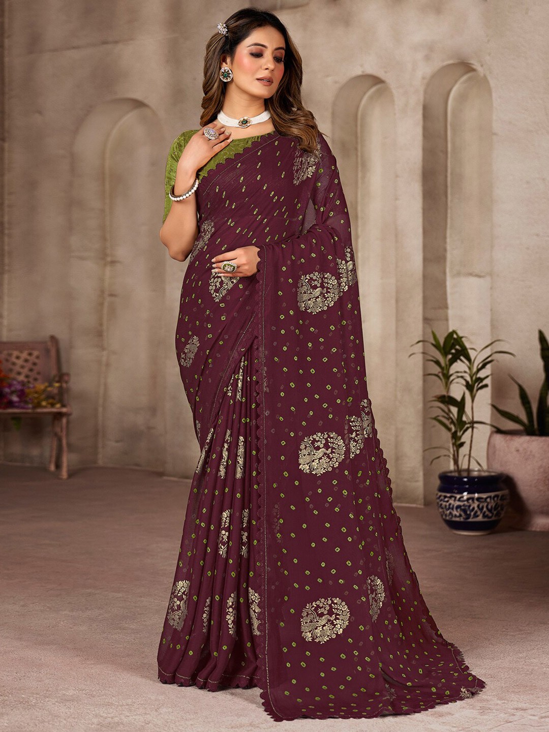 

Saree mall Bandhani Printed Pure Chiffon Bandhani Sarees, Purple