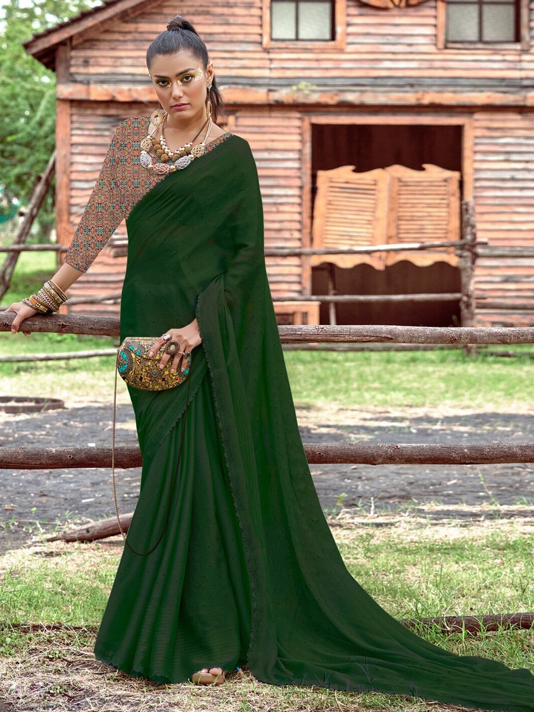 

Saree mall Pure Chiffon Sarees, Green