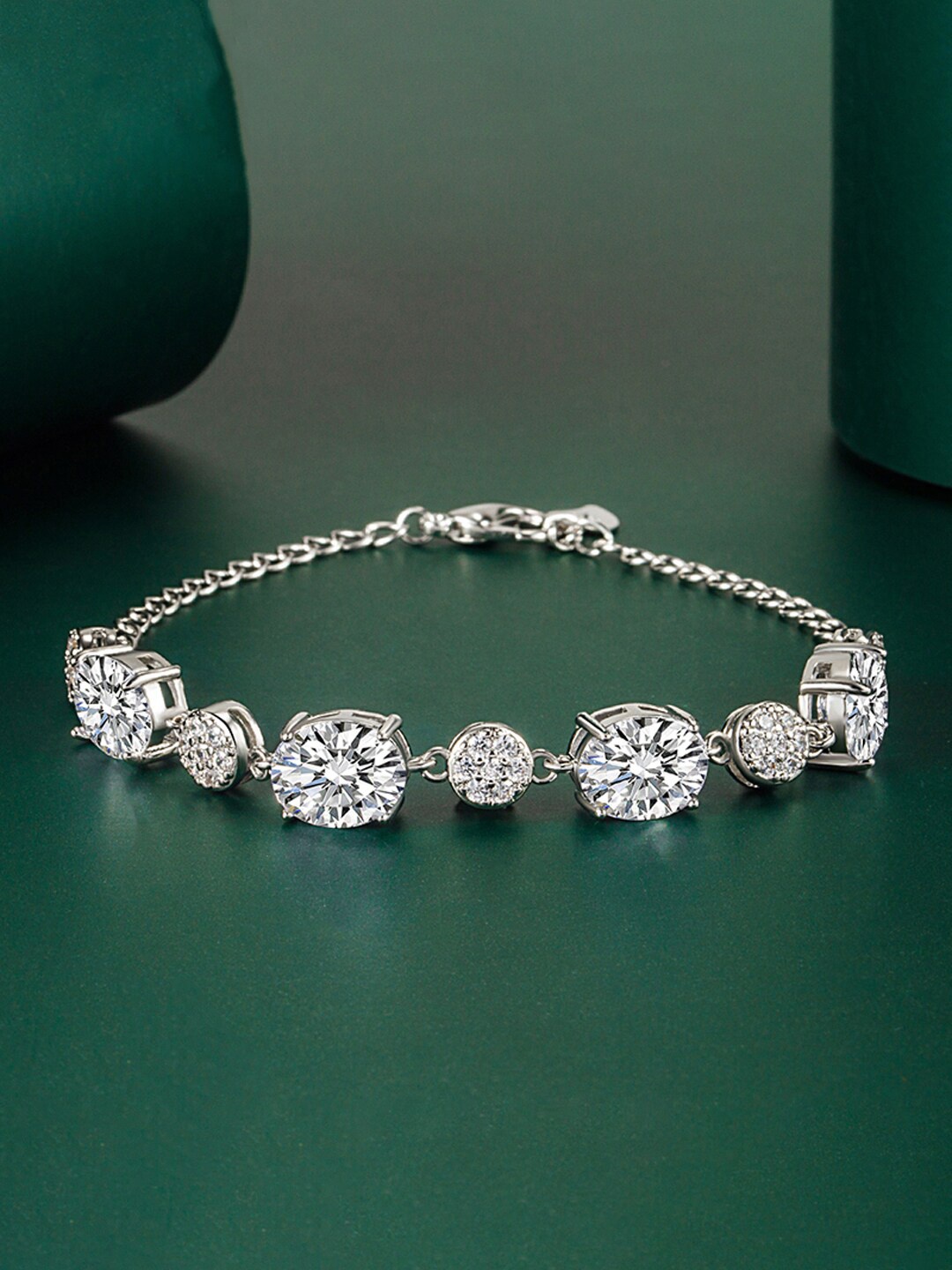 

Designs & You Brass Cubic Zirconia Silver-Plated Wraparound Bracelet