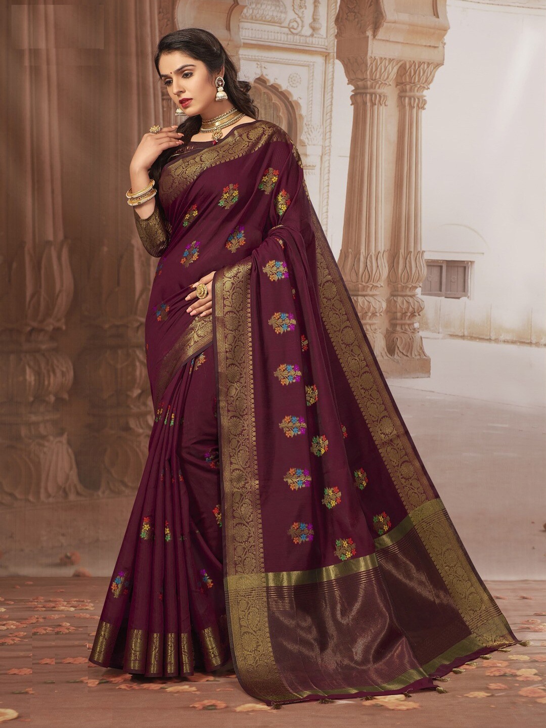 

GAJARAI Woven Design Zari Chanderi Saree, Maroon