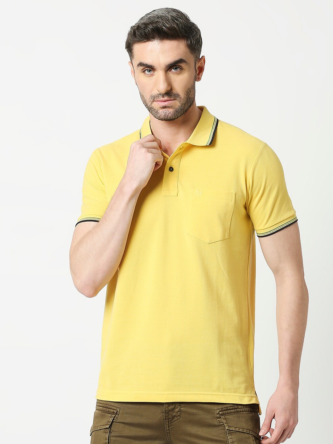 

DRAGON HILL Polo Collar Slim Fit Cotton Casual T-shirt, Yellow