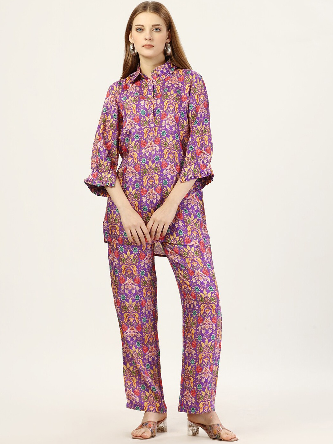 

SEW YOU SOON Floral Printed Shirt With Trousers Co-Ords, Purple