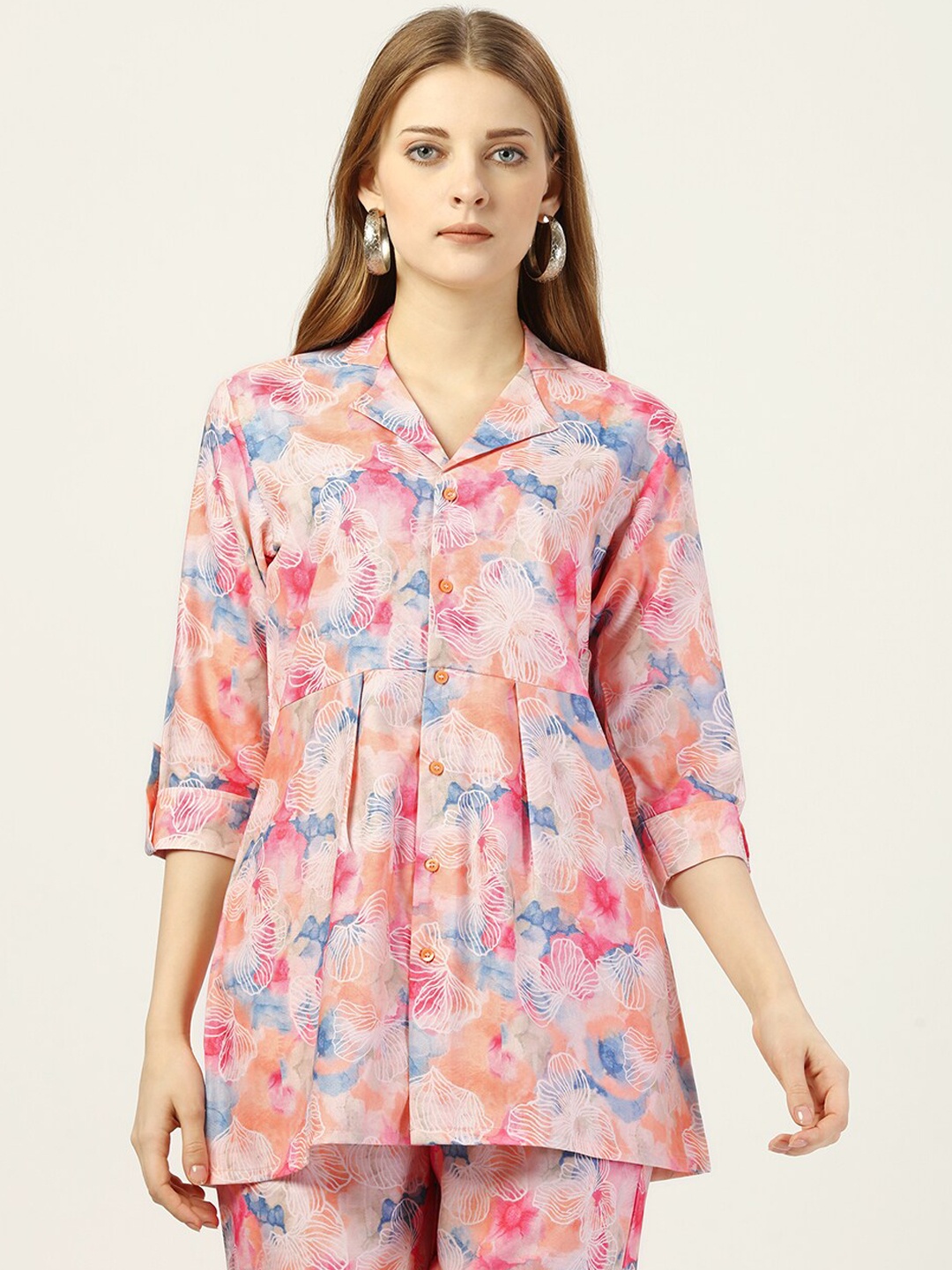 

SEW YOU SOON Floral Printed Shirt Collar Shirt & Trousers Co-Ords, Pink