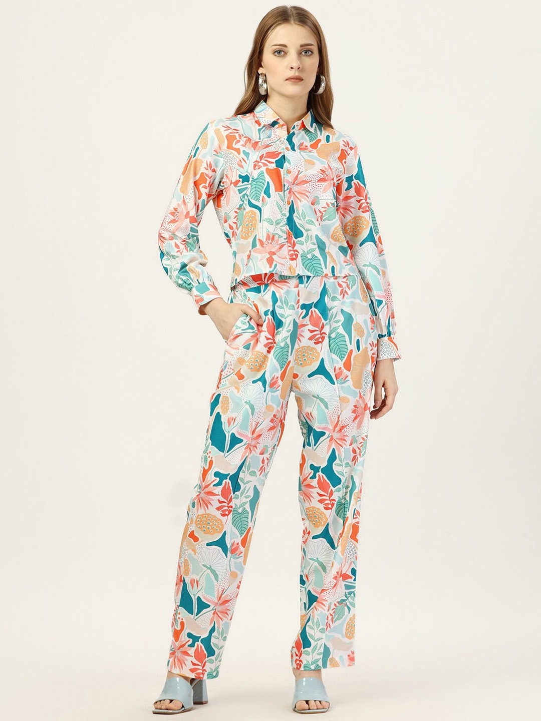 

SEW YOU SOON Floral Printed Shirt With Trousers Co-Ords, Green