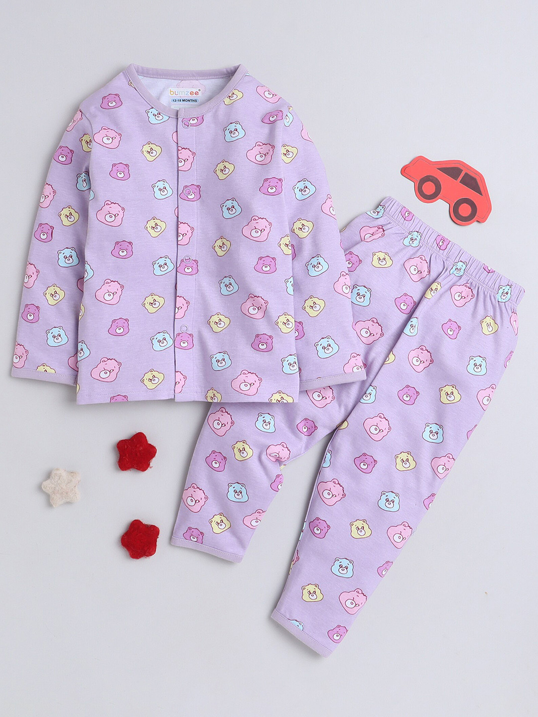 

BUMZEE Girls Graphic Printed Pure Cotton Night Suit, Lavender