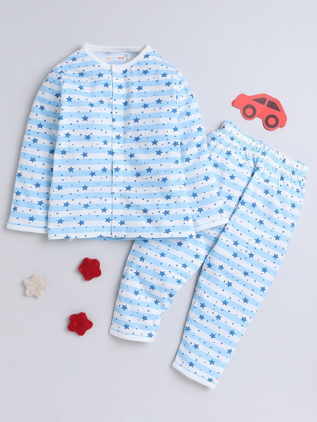 

BUMZEE Boys Geometric Printed Pure Cotton Night suit, Blue
