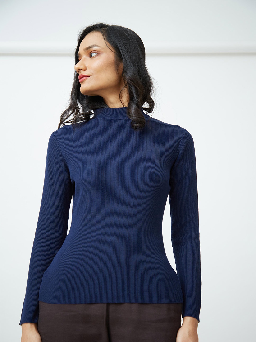 

Saltpetre Turtle Neck Fitted Top, Navy blue