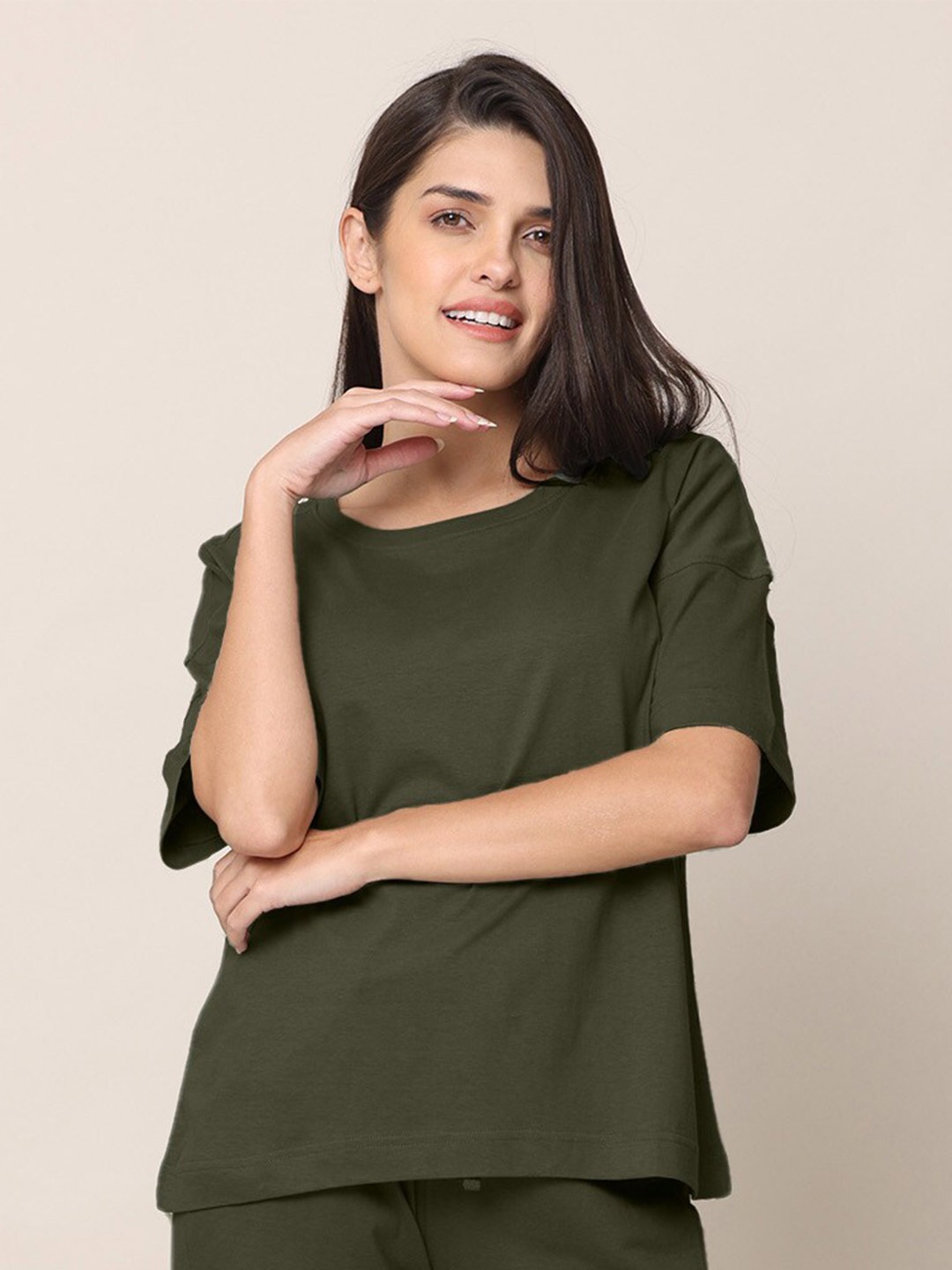 

Saltpetre Organic Cotton Oversized Lounge T-shirt, Olive
