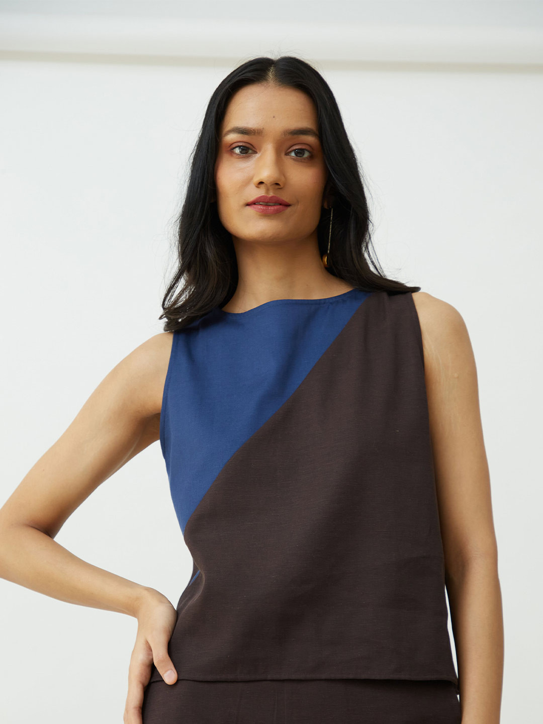 

Saltpetre Boat Neck Colourblocked Top, Blue