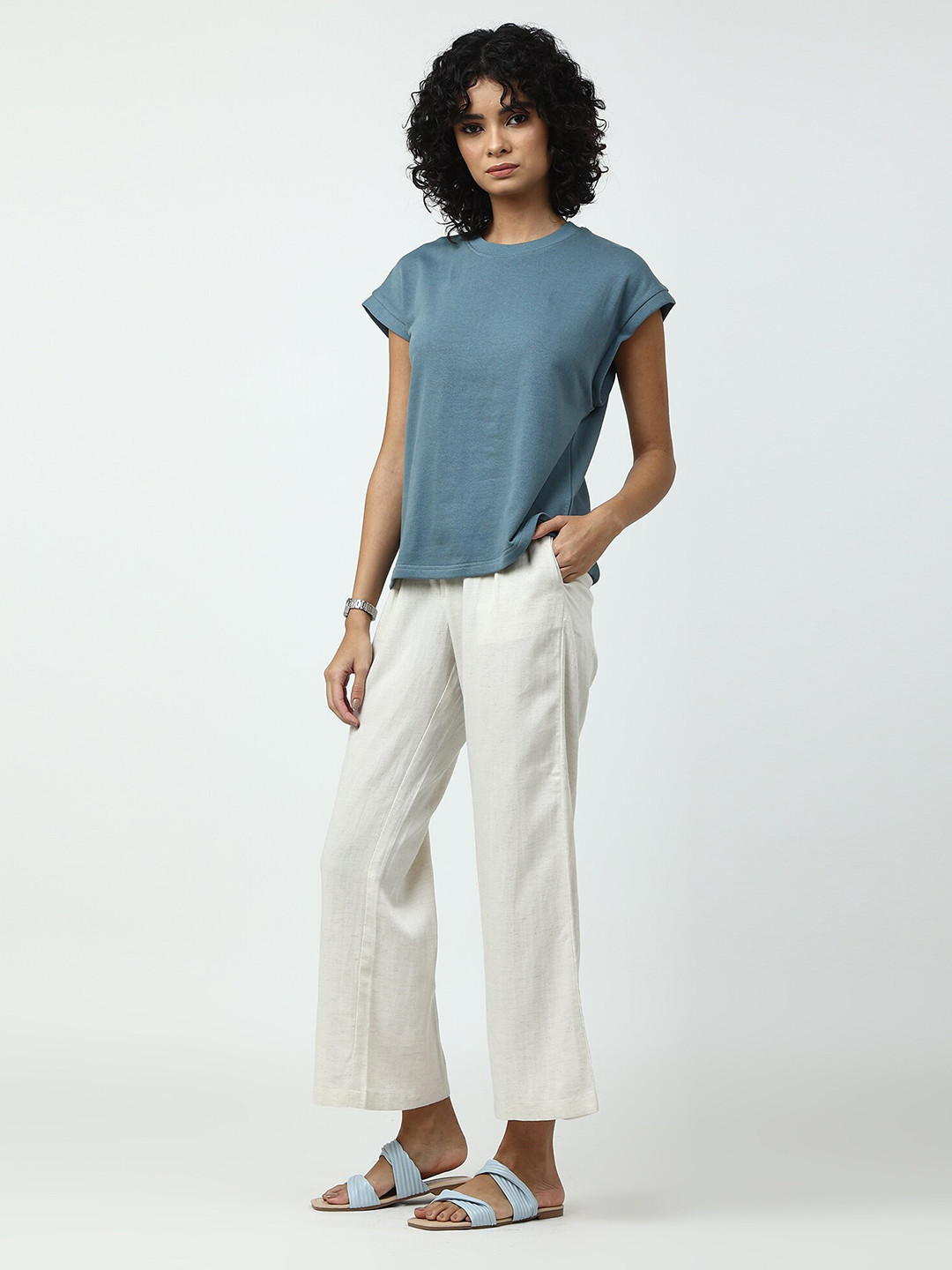 

Saltpetre Round Neck Extended Sleeves Organic Cotton T-shirt, Blue