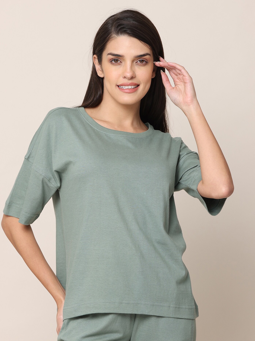 

Saltpetre Round Neck Drop Shoulder Organic Cotton Tshirt, Green