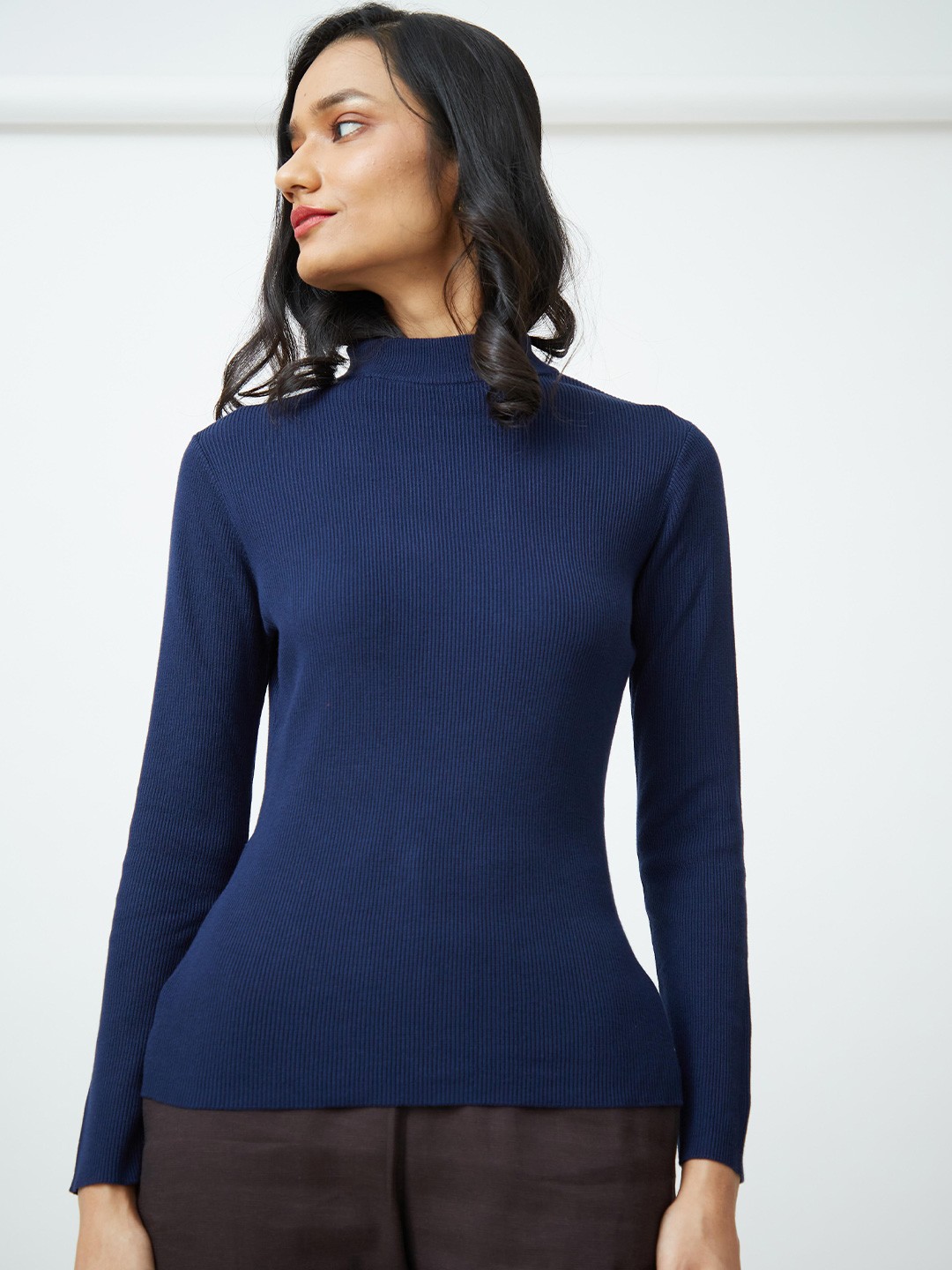 

Saltpetre High Neck Long Sleeve Top, Navy blue