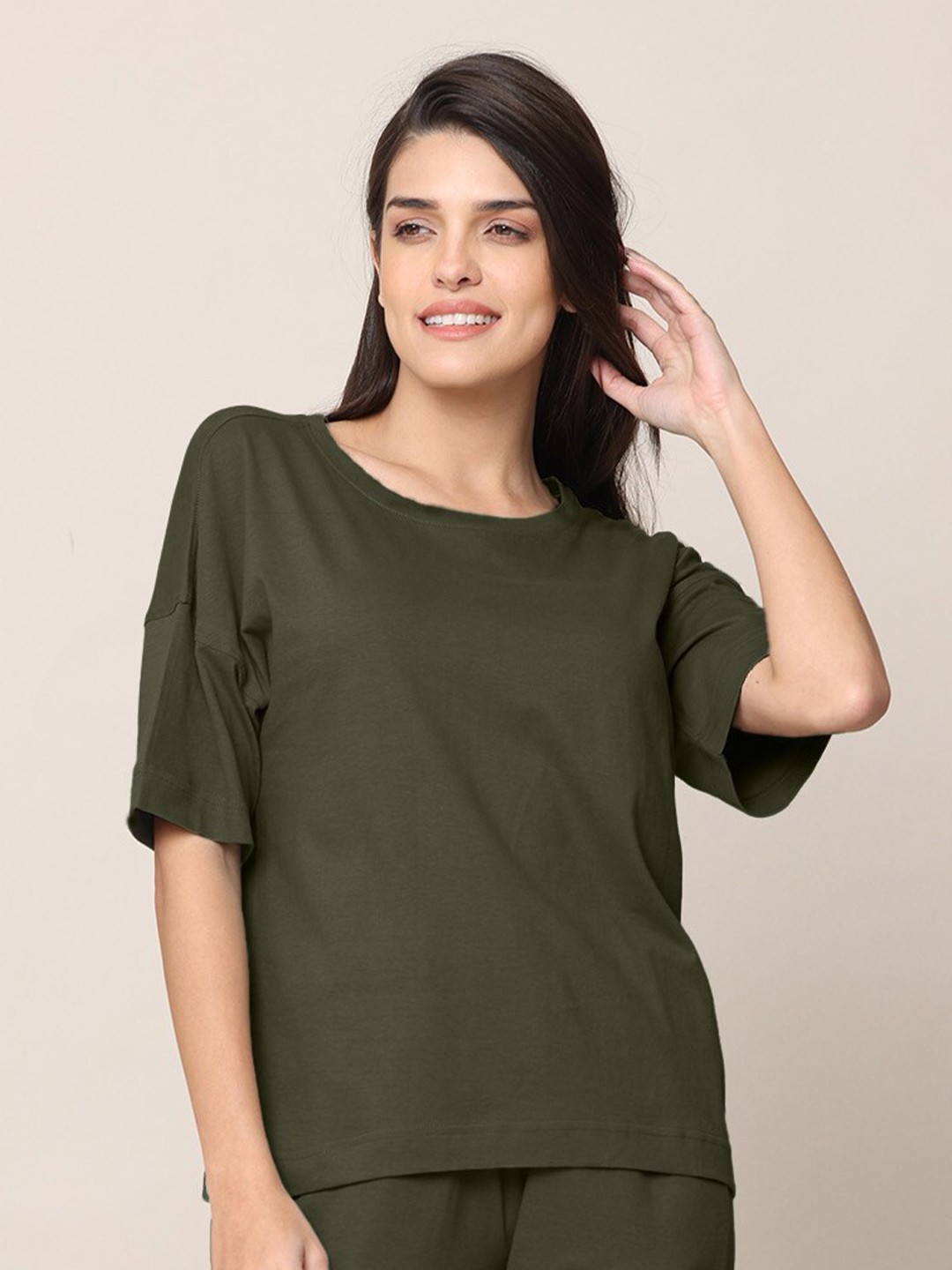

Saltpetre Organic Cotton Oversized Lounge T-shirt, Olive