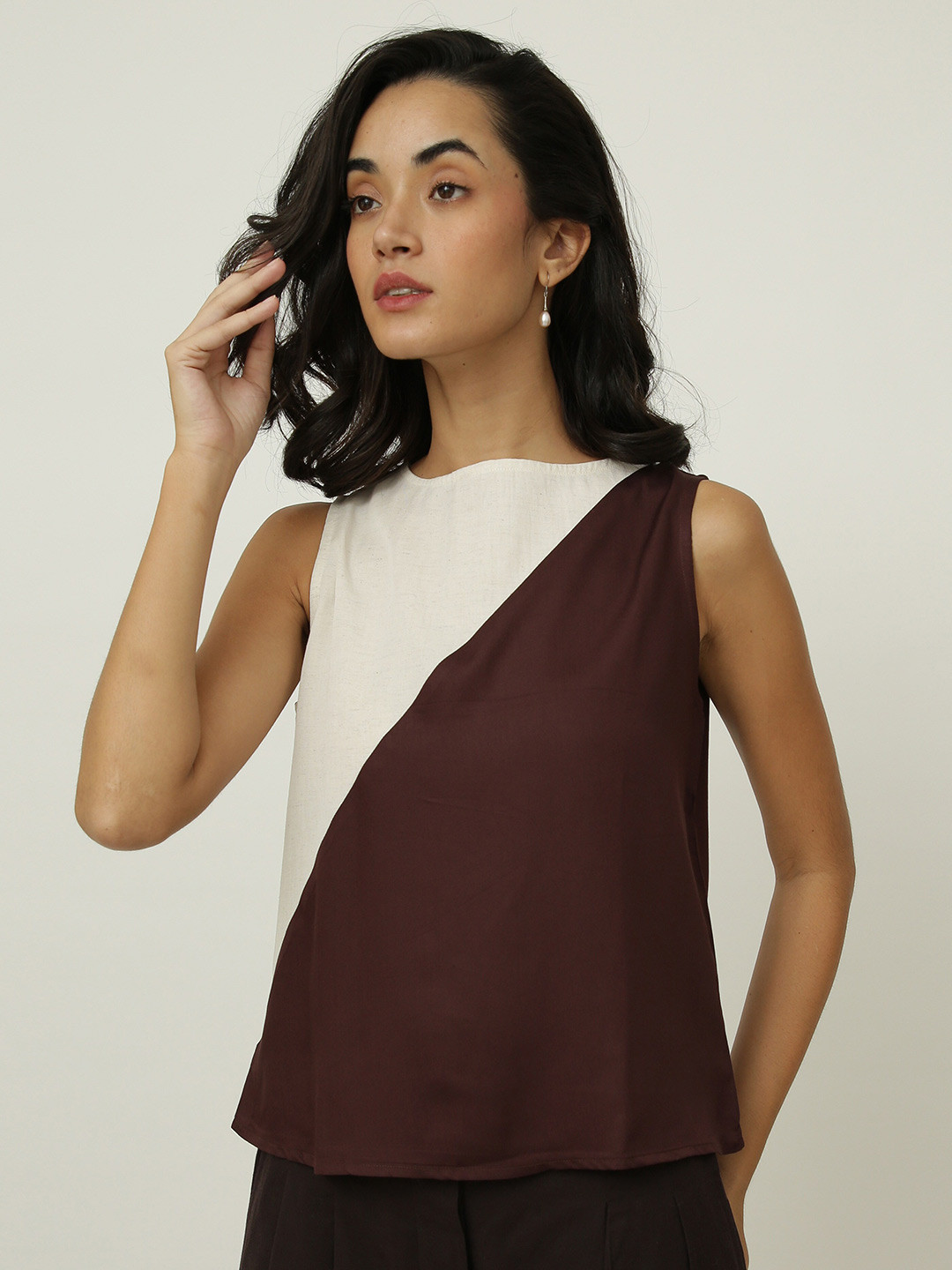 

Saltpetre Colourblocked Boat Neck Top, Off white