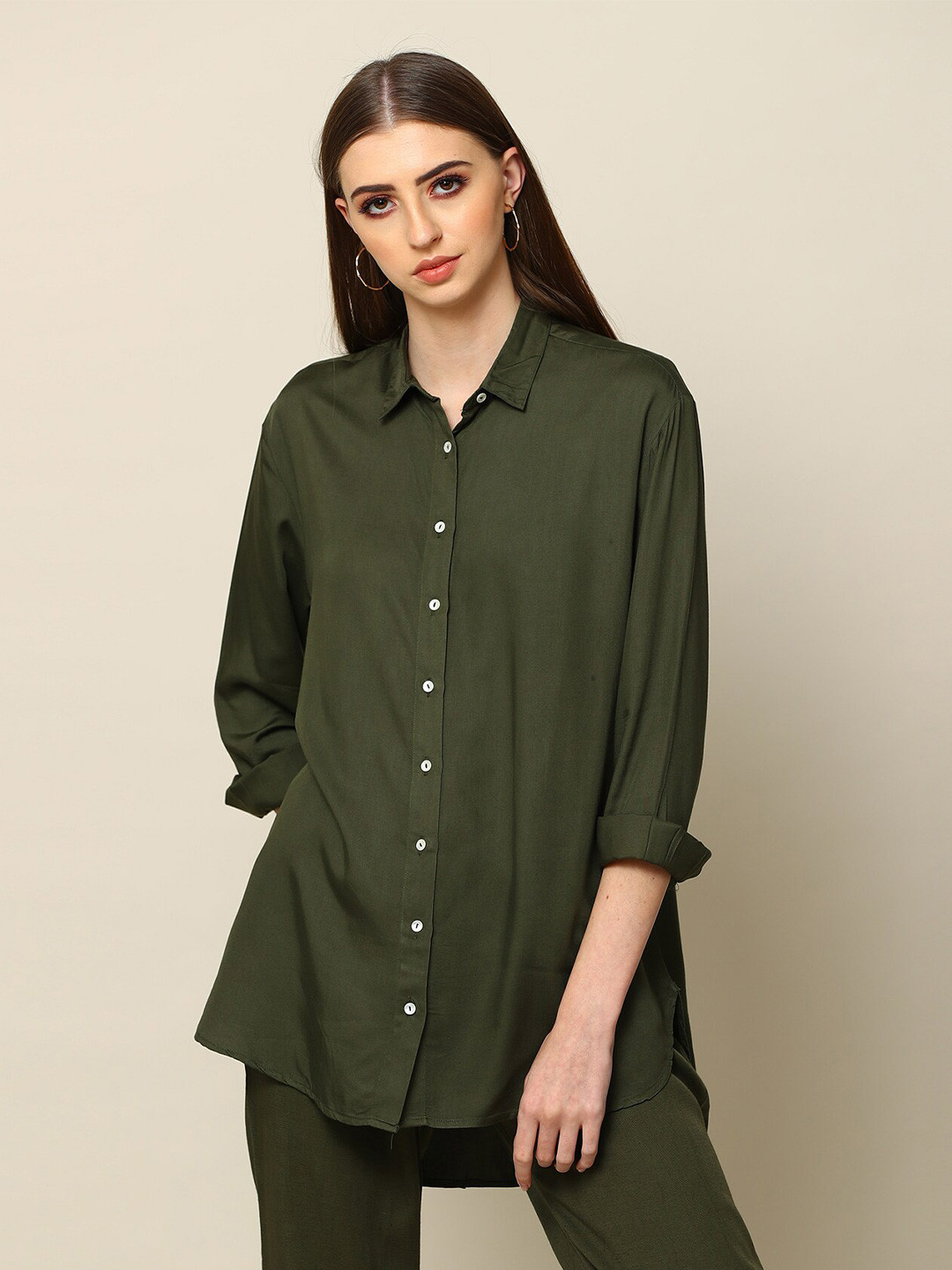 

Saltpetre Spread Collar Casual Shirt, Olive