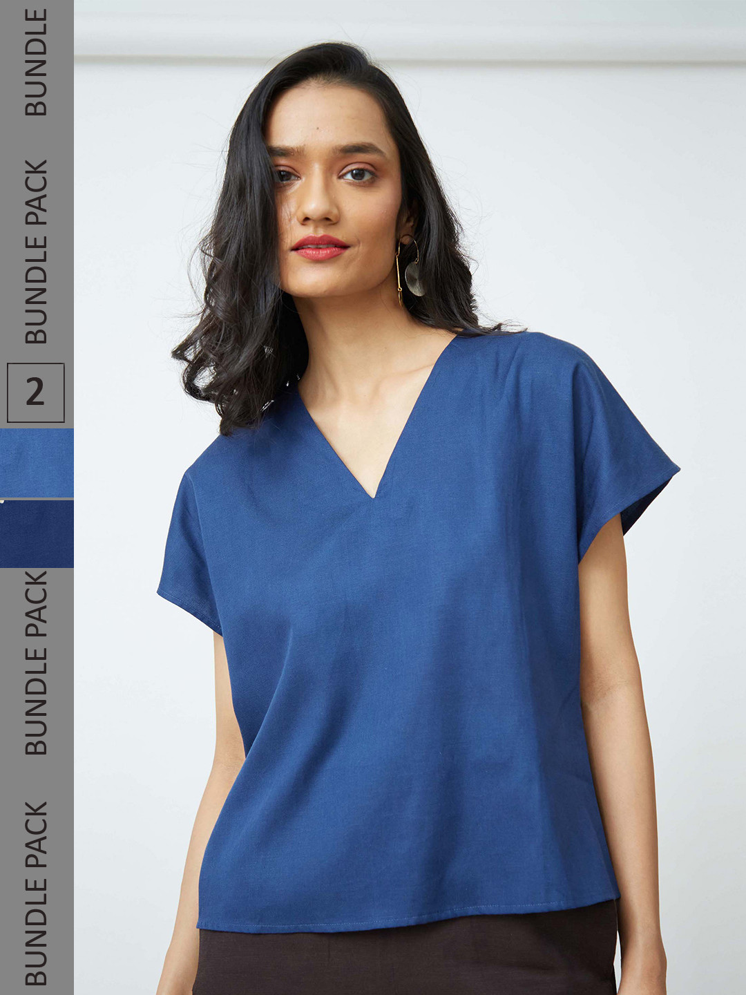 

Saltpetre Pack Of 2 V-Neck Extended Sleeves Top, Blue