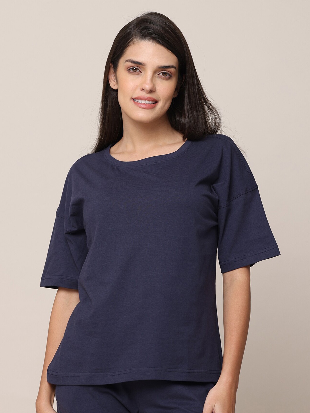 

Saltpetre Drop-Shoulder Sleeves Organic Cotton T-shirt, Navy blue