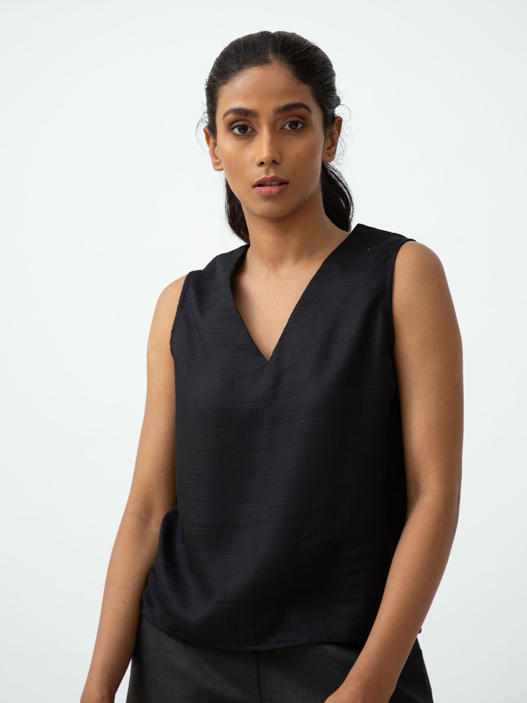 

Saltpetre V-Neck Sleeveless Top, Black