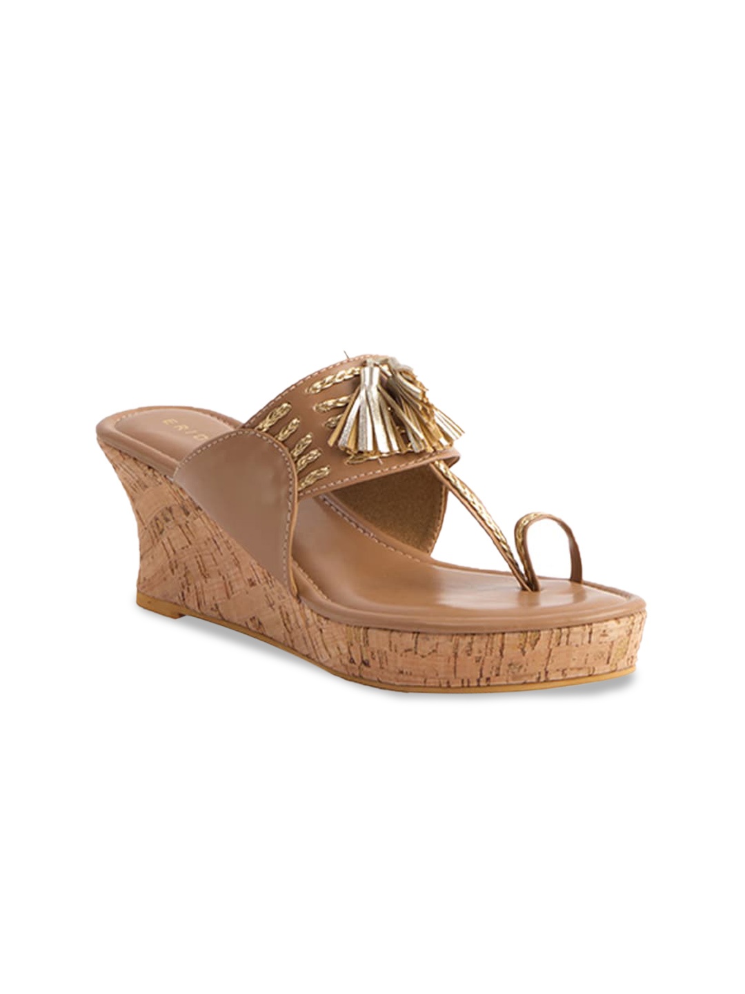 

ERIDANI Arohi Ethnic One Toe Wedges With Tassels, Beige