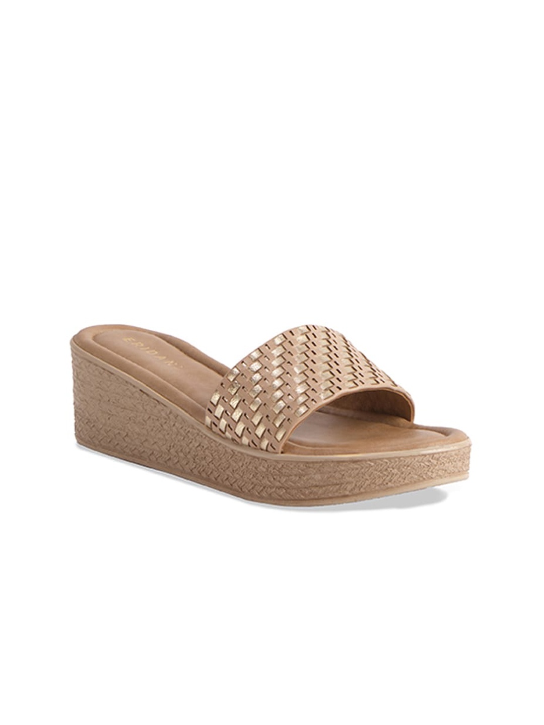 

ERIDANI Viola Textured Open Toe Wedge Heels, Beige