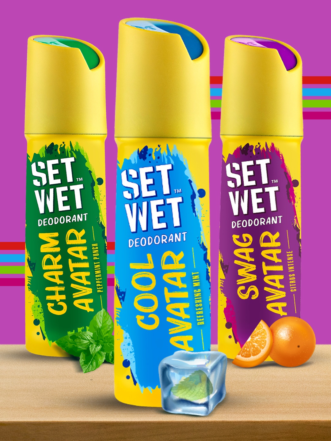 

Set Wet Men Set of Cool - Charm & Swag Avatar Deodorant Body Spray Perfume - 150 ml Each, Yellow