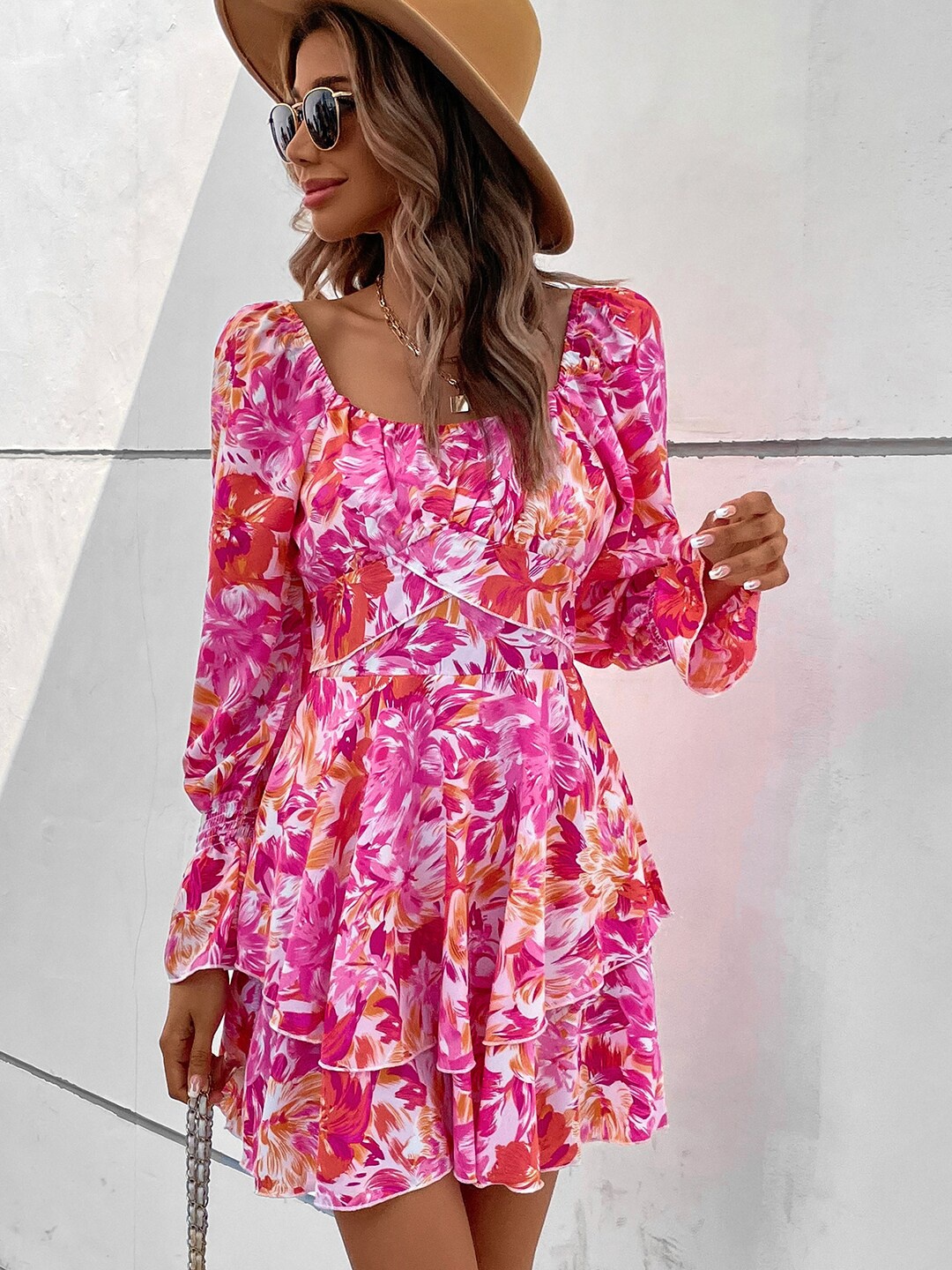 

StyleCast Floral Print Flared Sleeve Fit & Flare Dress, Pink