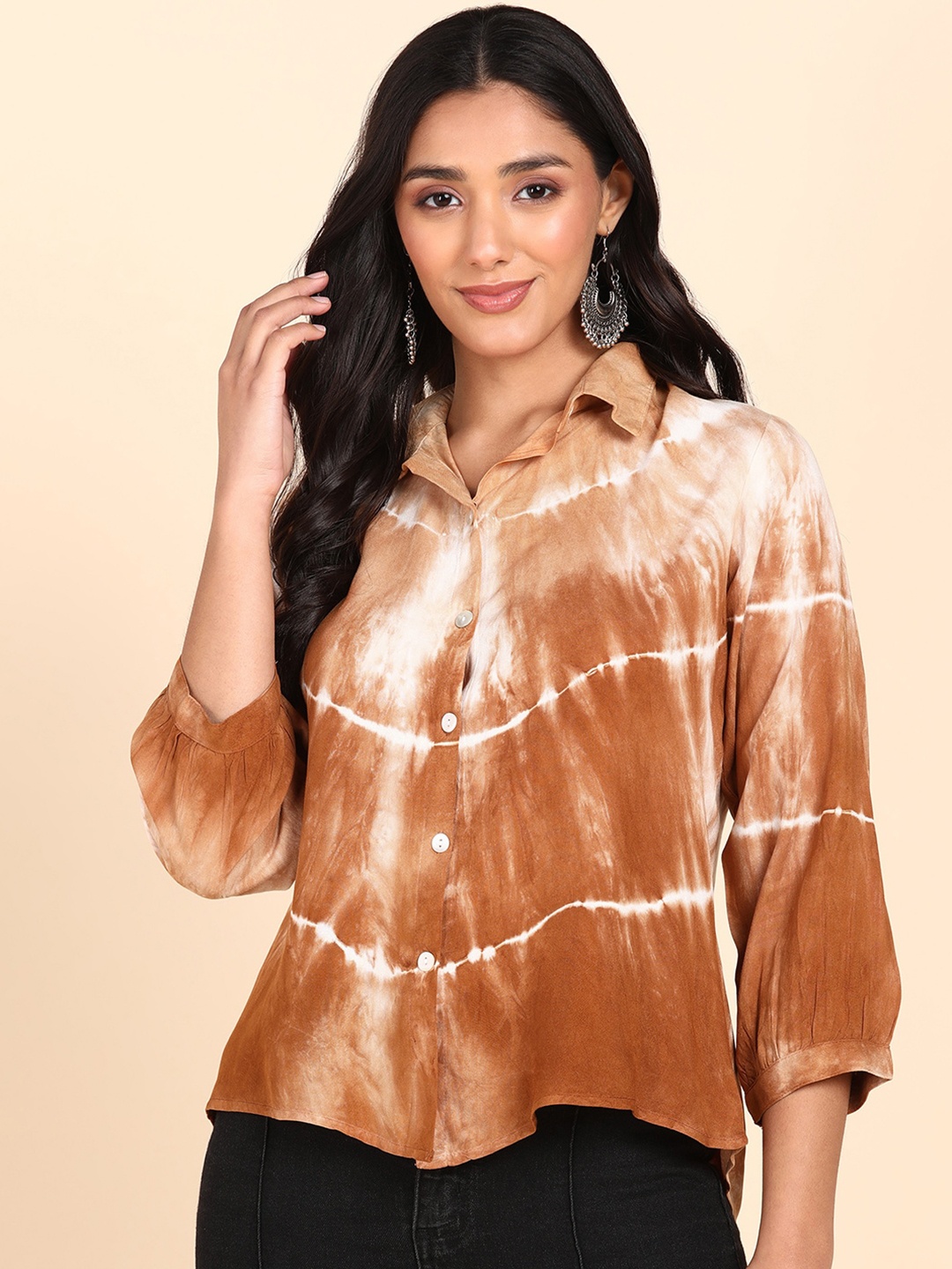 

Maaesa Tie & Dye Printed Relaxed Regular Fit Opaque Casual Shirt, Mustard