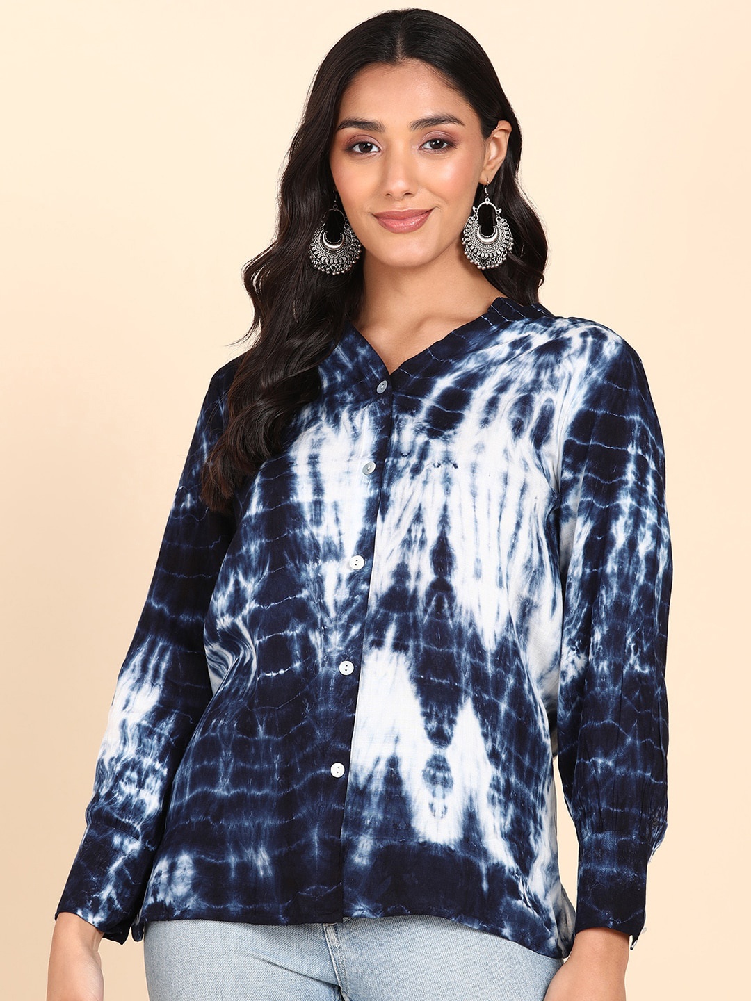 

Maaesa Tie & Dye Printed Relaxed Regular Fit Opaque Casual Shirt, Navy blue