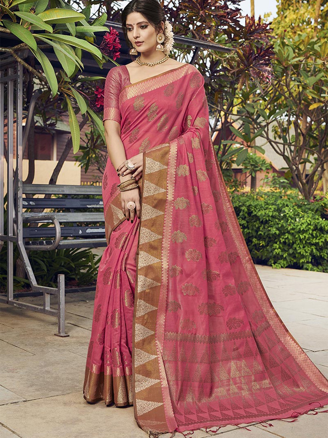 

GAJARAI Woven Design Zari Chanderi Saree, Pink