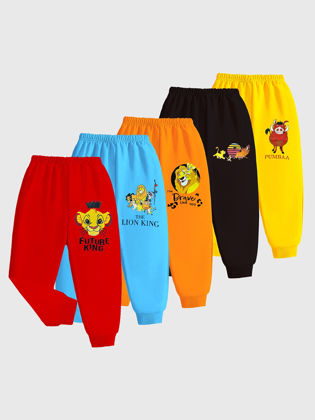 

KUCHIPOO Kids Pack of 5 Printed Joggers, Orange