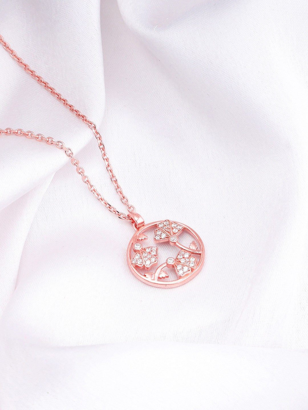 

GIVA 925 Sterling Silver Rose Gold Plated & CZ-Studded Pendant With Link Chain