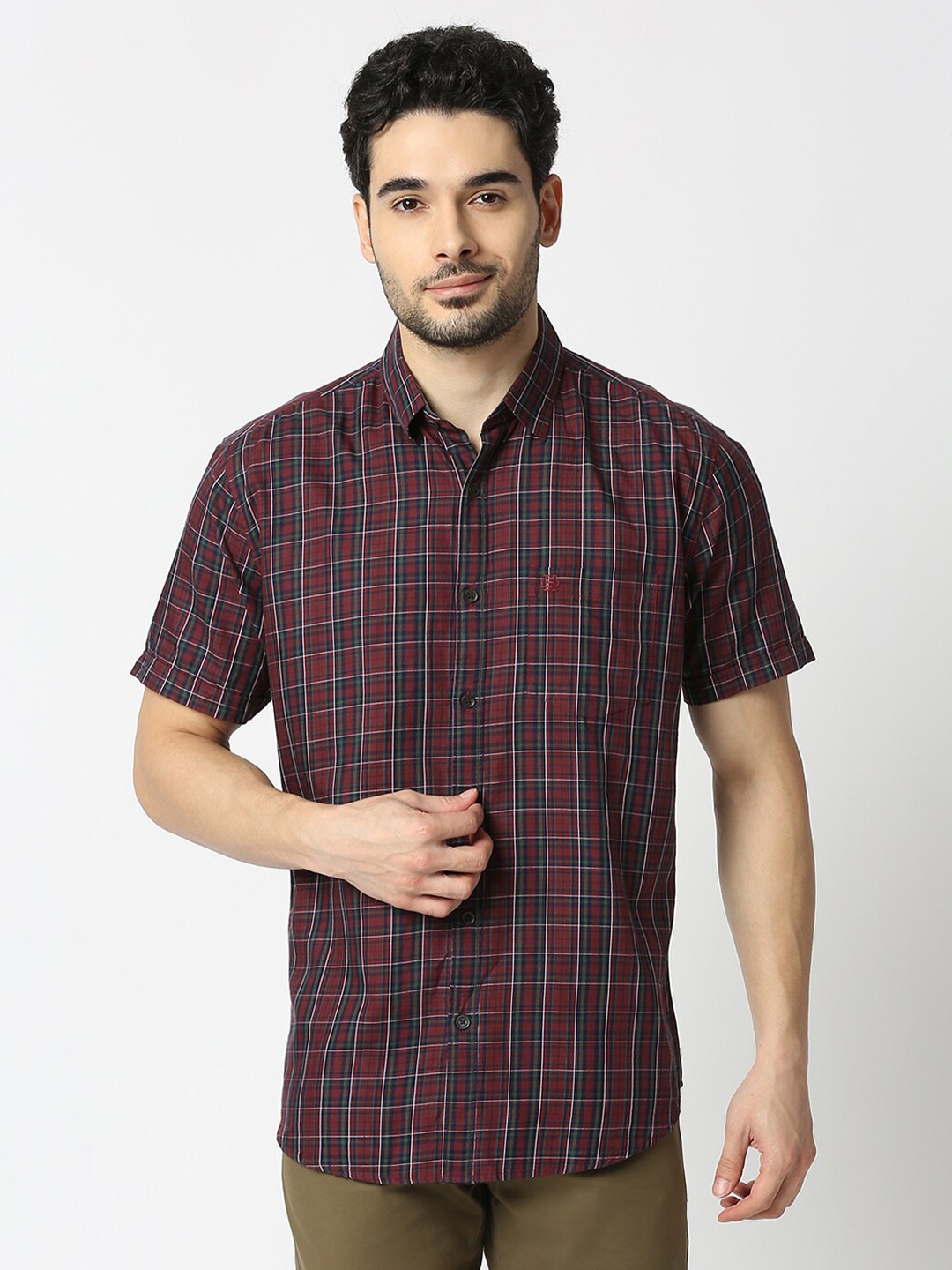 

DRAGON HILL Slim Fit Tartan Checked Twill Casual Shirt, Maroon