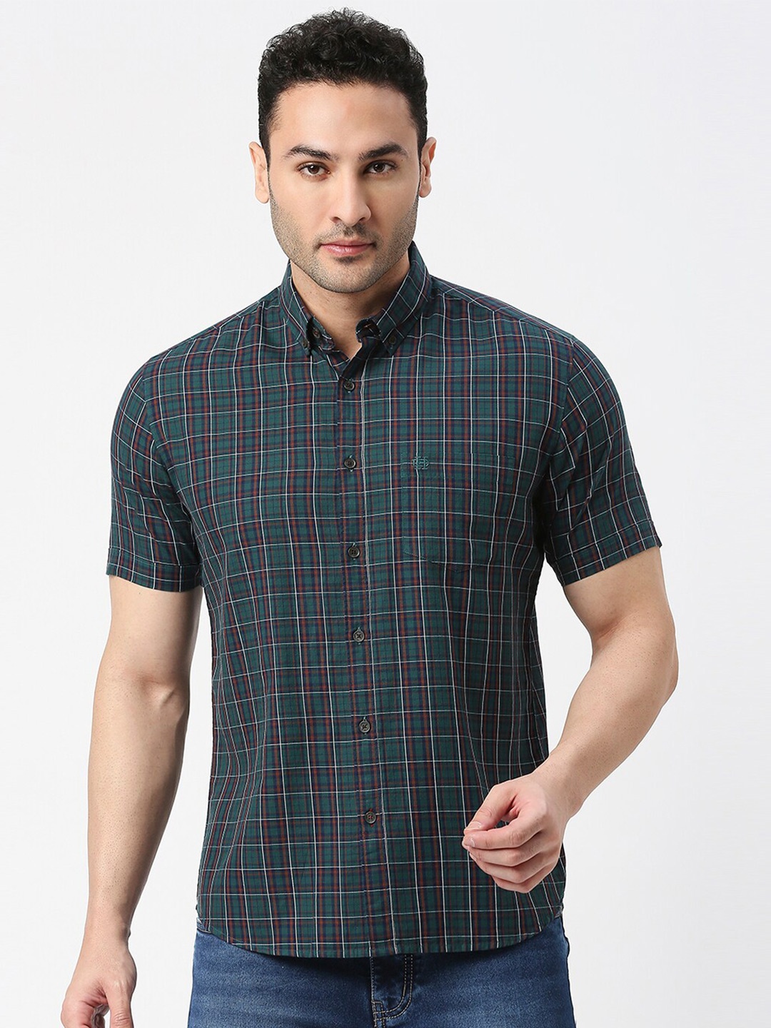 

DRAGON HILL Slim Fit Tartan Checked Twill Cotton Casual Shirt, Green