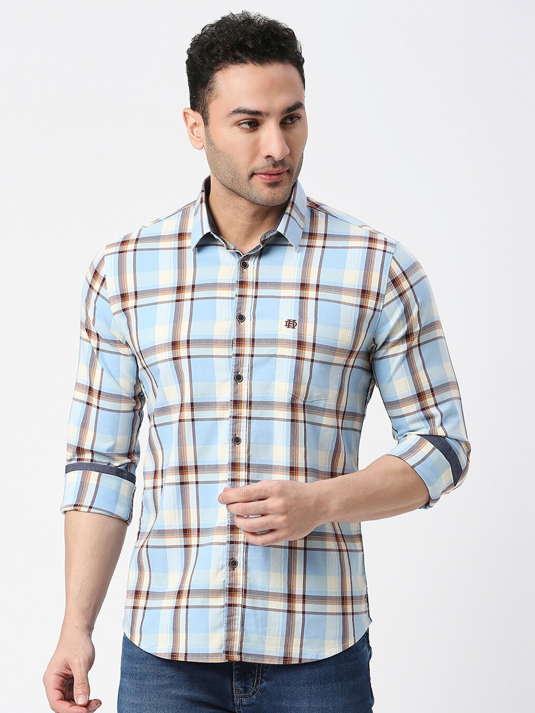 

DRAGON HILL Slim Fit Tartan Checked Twill Casual Shirt, Blue