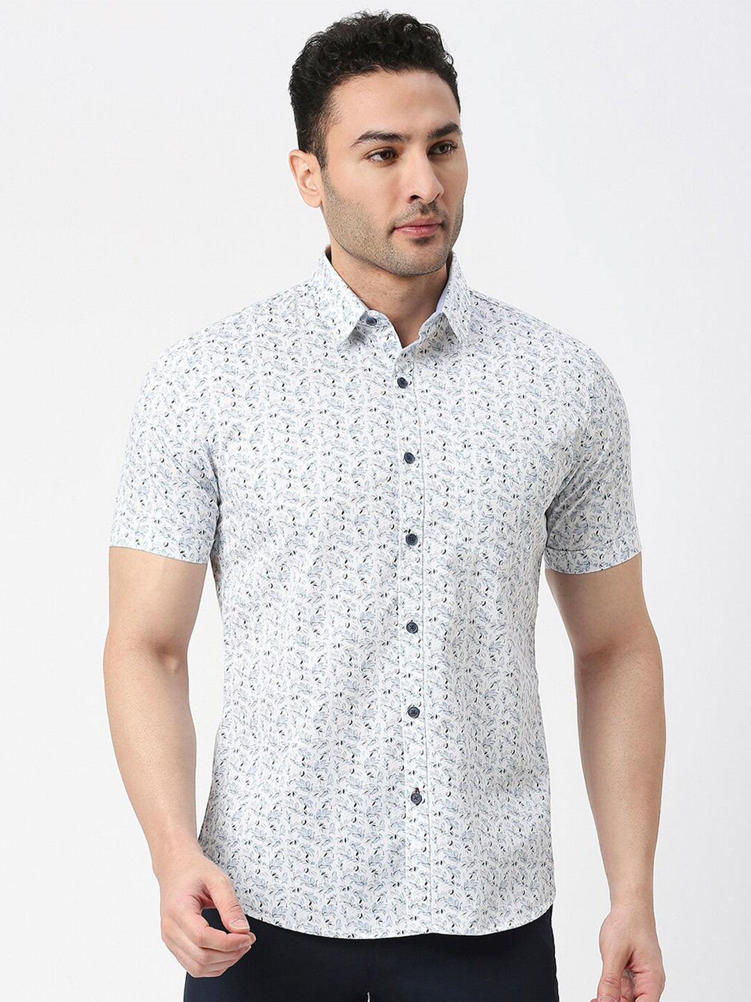 

DRAGON HILL Slim Fit Floral Printed Opaque Cotton Casual Shirt, White