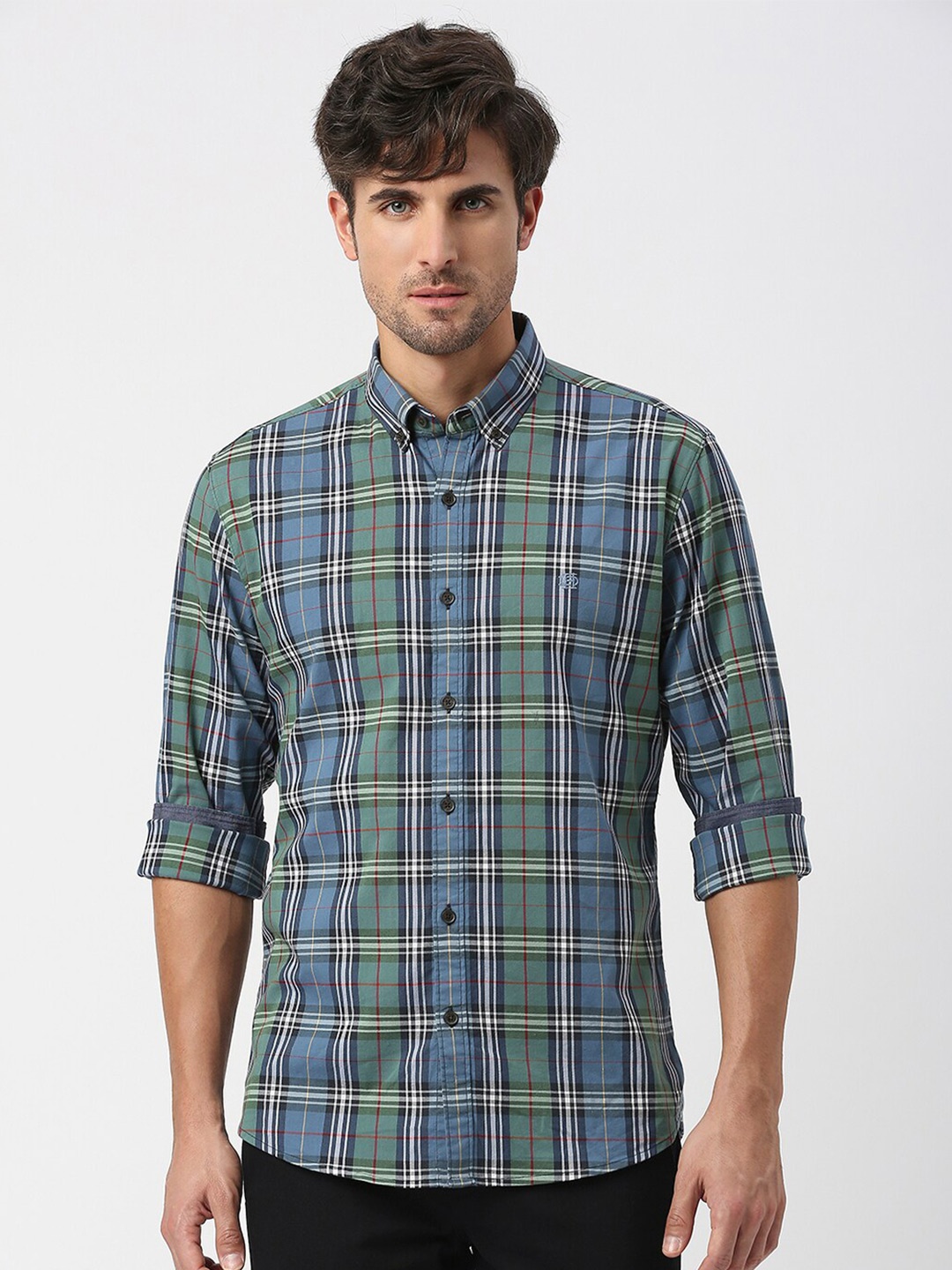 

DRAGON HILL Men Blue Slim Fit Tartan Checks Opaque Checked Casual Shirt