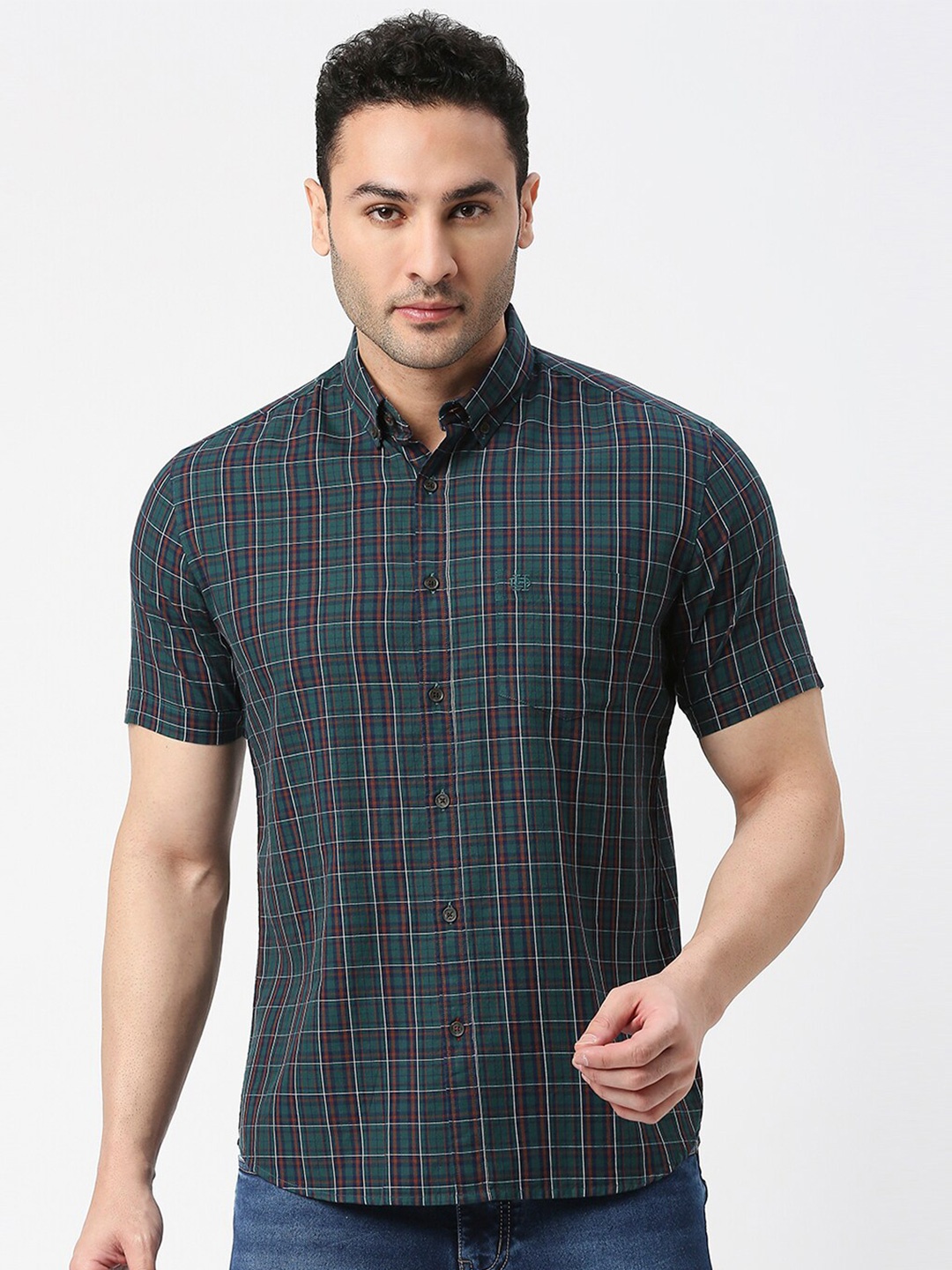 

DRAGON HILL Slim Fit Tartan Checked Twill Casual Shirt, Green