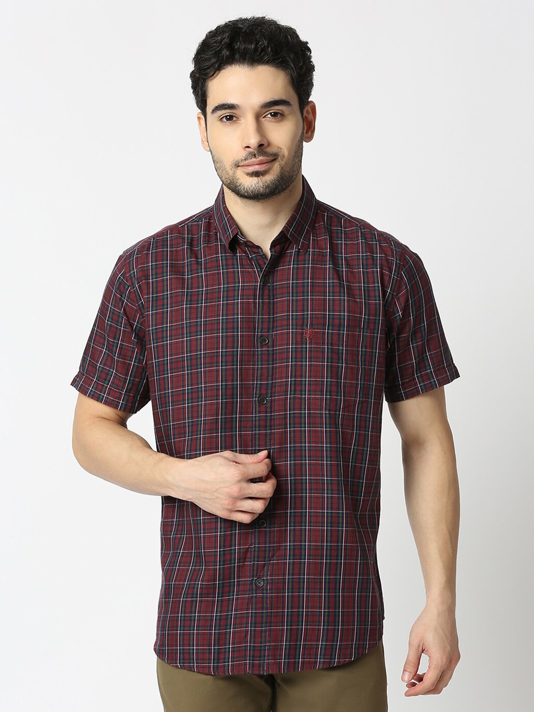 

DRAGON HILL Slim Fit Tartan Checked Cotton Casual Shirt, Maroon