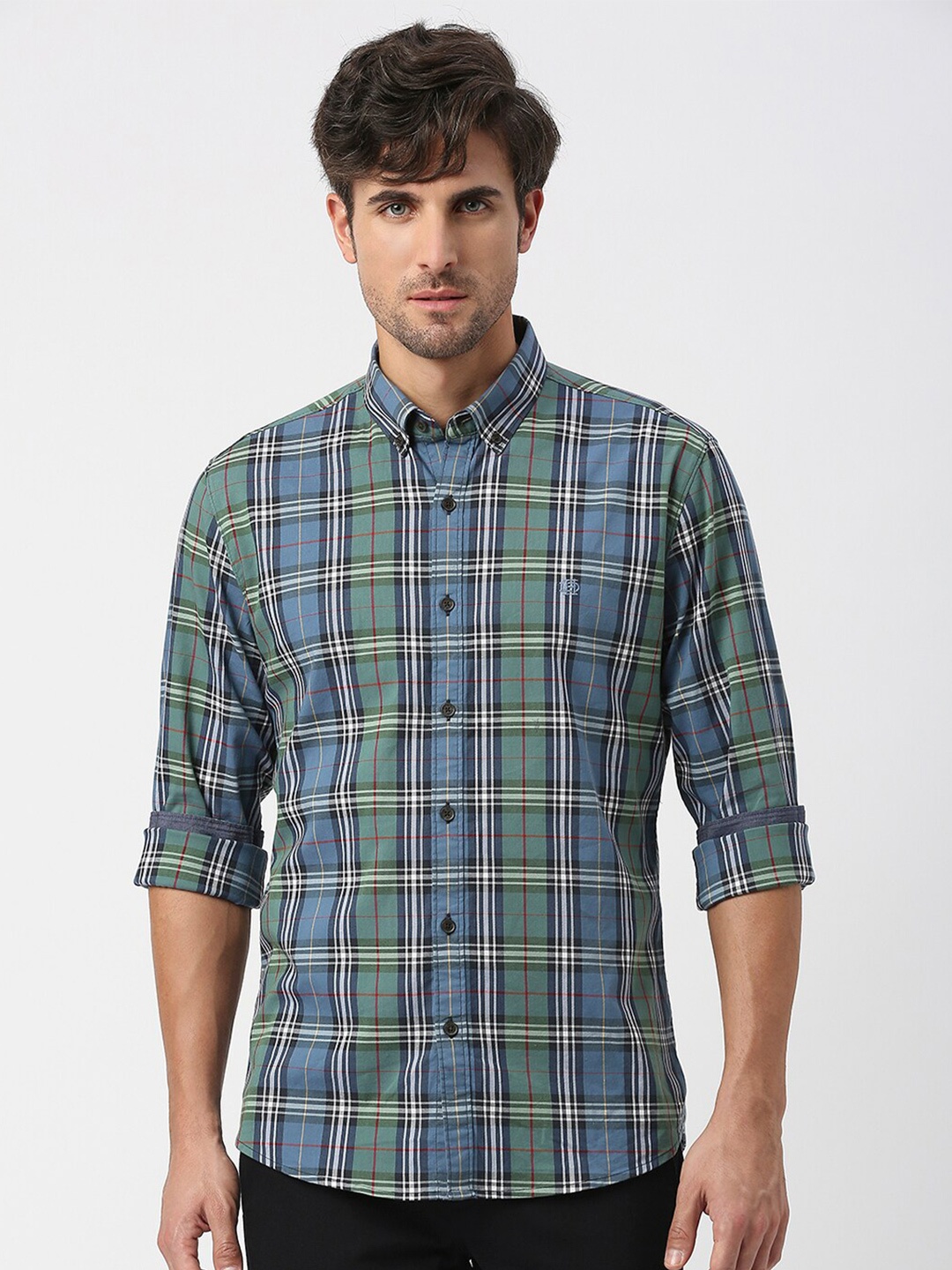 

DRAGON HILL Slim Fit Tartan Checked Cotton Twill Casual Shirt, Blue