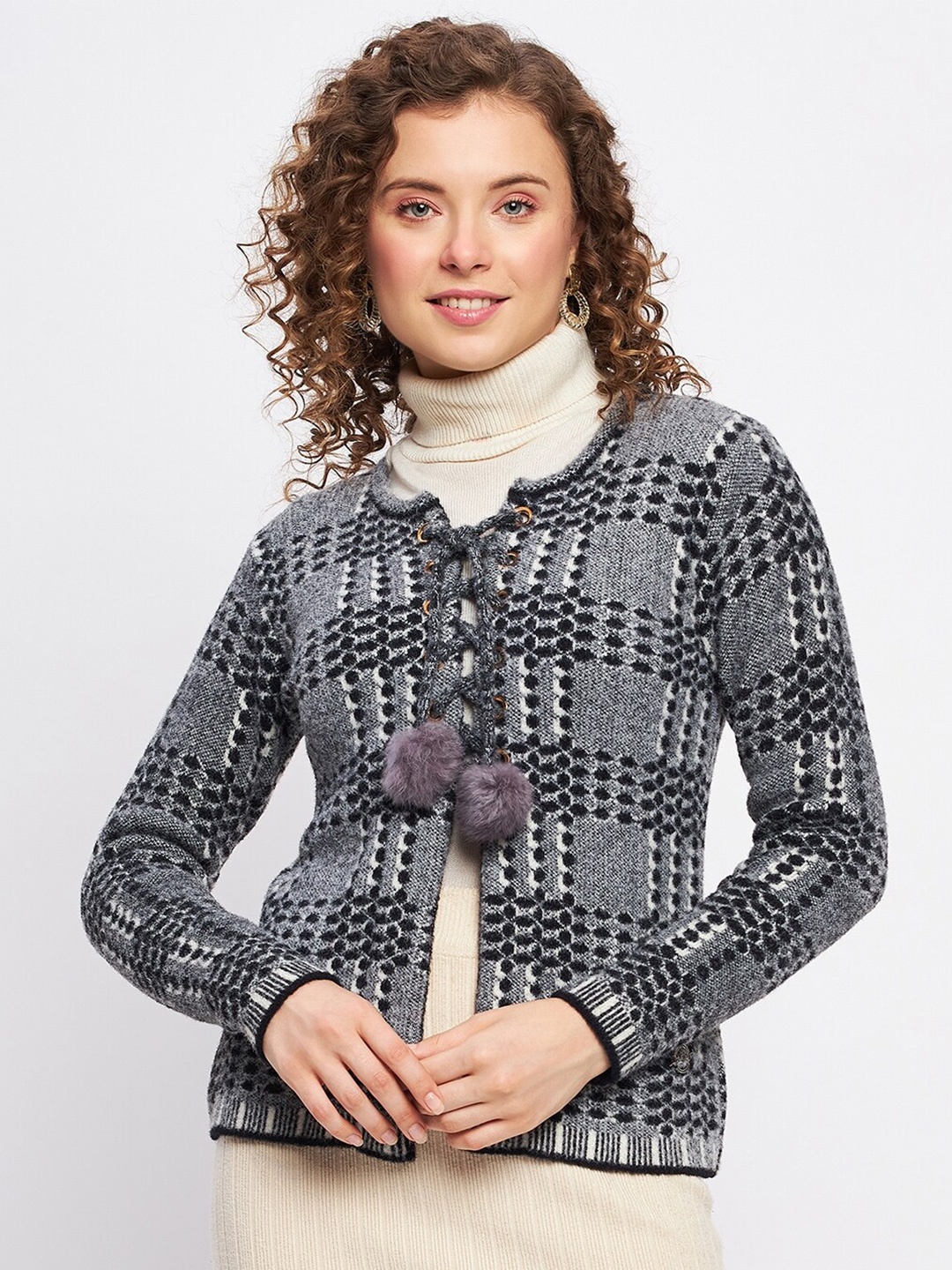 

Duke Checked Acrylic Cardigan, Black