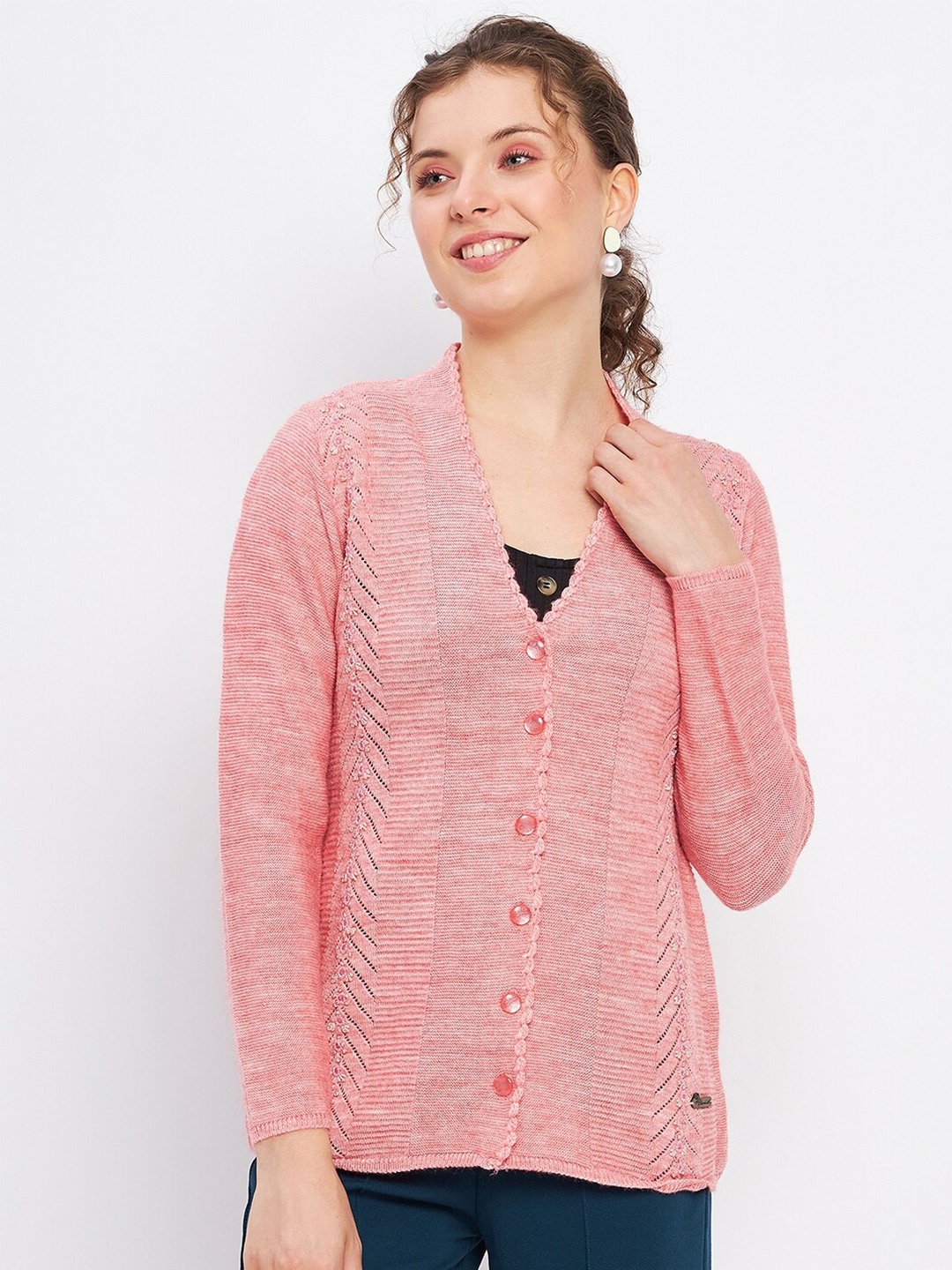 

Duke Self Design Cable Knit Knitted Acrylic Cardigan, Pink