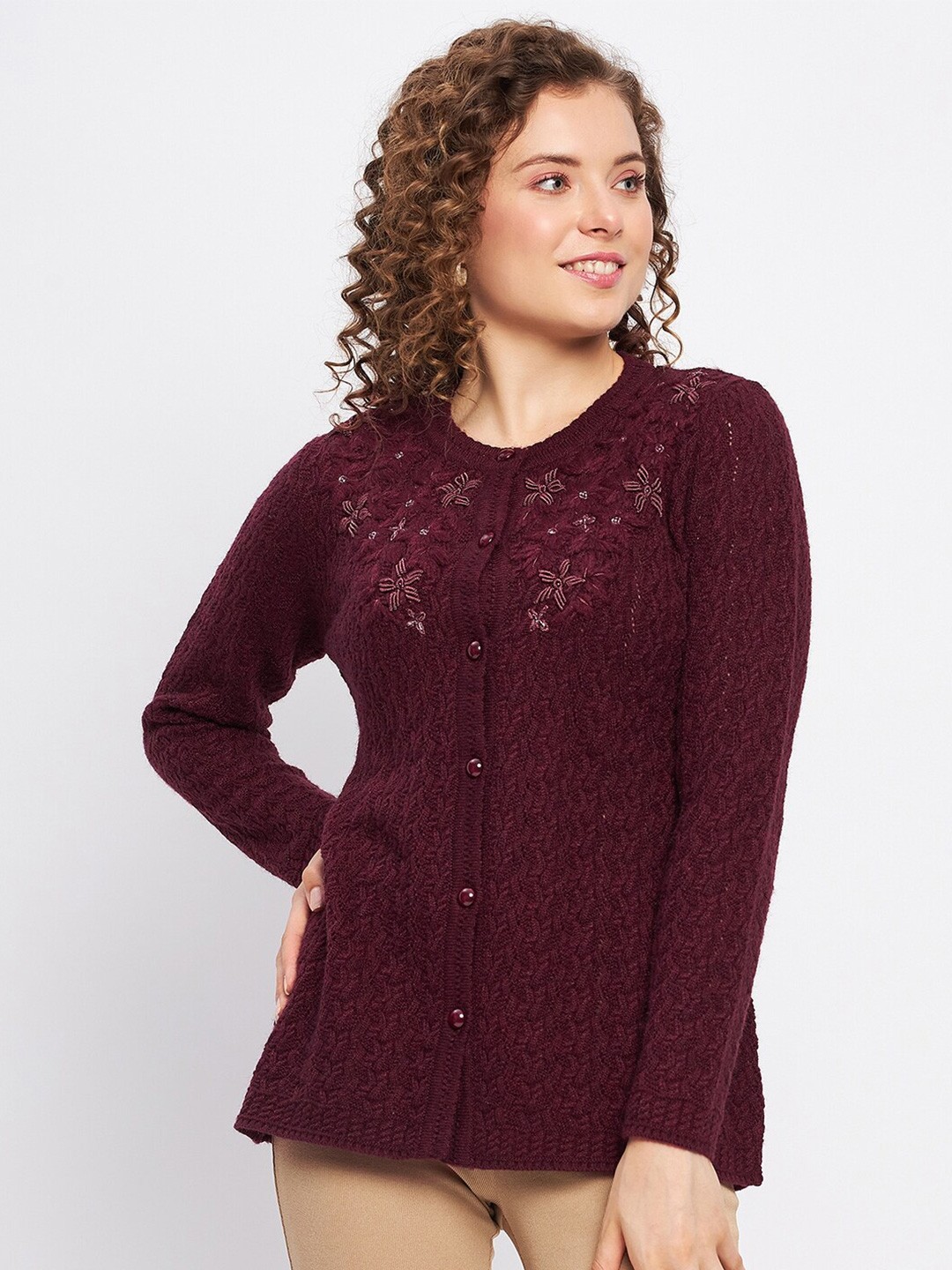 

Duke Self Design Cable Knit Ribbed Acrylic Cardigan, Burgundy